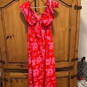 Red and Pink Floral Maxi Dress